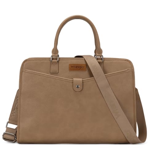 Wrangler Laptop Tote Bag for Women Fits 15.6 In Laptop for Travel and Work | Multi-compartment Organizer, Detachable Adjustable Shoulder Strap, Scratch-resistant Waterproof，Metal Feet on the Base - color: Khaki