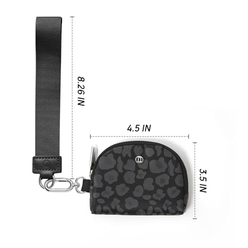 Mum's Memory Mini Zip Around Wristlet Wallets for Women -KeyChain Wallet with Detachable Dual Pouch Wristlet -Key Chain Coin Purse Small Wallets - color: Black Leopard