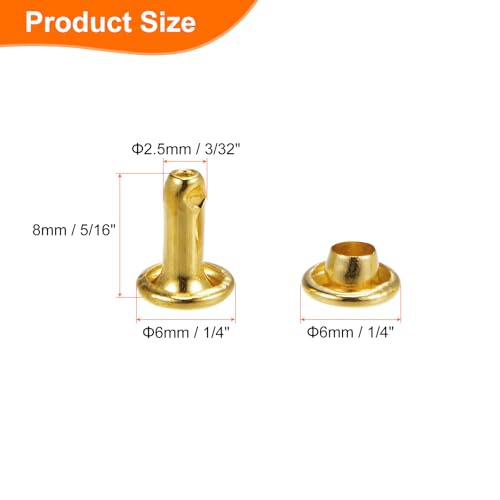 HARFINGTON 100 Sets Double Cap Leather Rivets, 6x8mm Round Cap Tubular Metal Studs Leather Crafting Rivets for Fabric Belt Pet Collar Boot Bag Repair and Decoration, Gold - color: Gold, size: 6x8mm