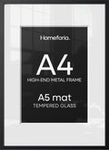 Homeforia A4 Black Picture Frame, High-End Metal, A5 Mat, Glass | High End Aluminum, Tempered Glass, Acid-Free A5 Removable Mat, A4 Edge-to-Edge Display, Wall Kit, Set Of 1 - color: Carbon Black, size: A4