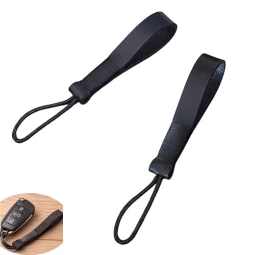 2 Pack Fob Lanyard Car Keychain Cowhide Leather Non-metallic Key Strap String Handmade Pendant Chain Loop Ring for Car Keys Bag Case Cover Holder