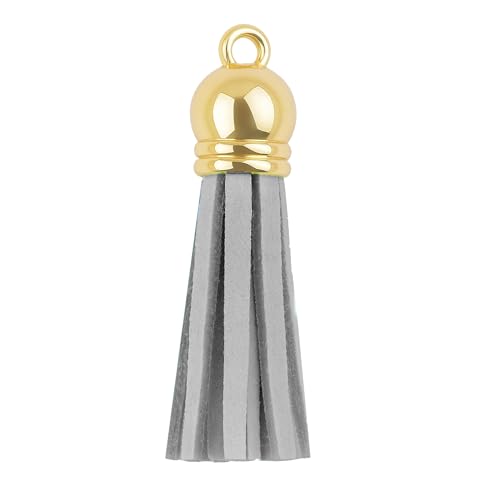 Mandala Crafts Gold Cap Gray Faux Suede Leather Tassels, 100 PCs - color: Gold Cap Gray Suede
