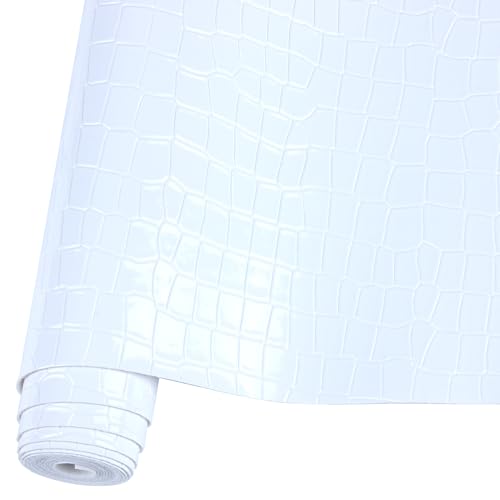 HGUAN Crocodile Skin Texture Faux Leather Sheets Fabric 12"x53"(30cm X 135cm) Used for DIY Sewing Keychain Leather Earring Project (White) - color: White