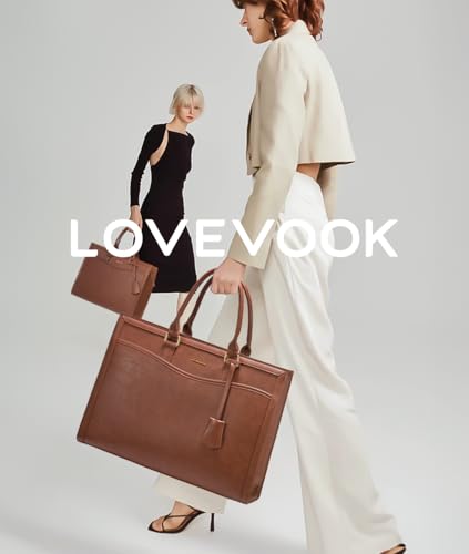 LOVEVOOK Laptop Tote Bag for Women, Large Work Computer Bag with Cup Holder - color: Retro Brown, size: 15.6 Inch