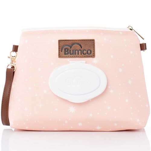 Bumco Portable Diaper Clutch Bag with Built-In Baby Wipes Dispenser | Airtight refillable wet wipes dispenser container. Portable travel pouch holder for quick baby cleanups on the go. - color: Dusty Pink