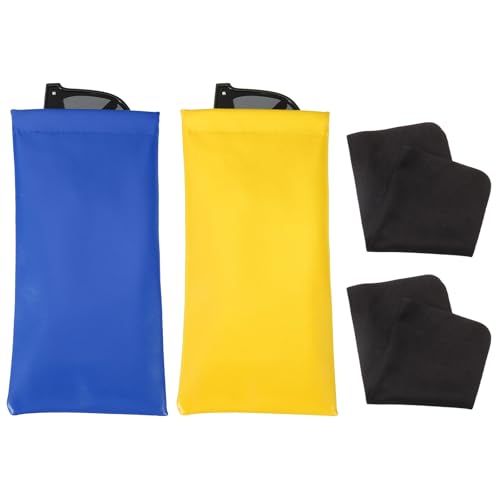 PATIKIL Squeeze Top Sunglass Pouch PU Leather Soft Eyeglass Pouch Portable with Eyeglass Cloth - color: Bright Blue, Yellow