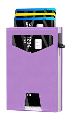 RFID Wallet Women: Stylish Security Metal Wallet for 10-12 Cards & 2 ID Windows - Smart Pop-Up Credit Card Holder & Cash Slot in Compact Trifold Design,Gift for Her(Purple) - color: Purple