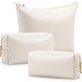 Kigeli 3 Piece Leather Makeup Bag Set Graduation Women Gifts PU Leather Makeup Toiletry Bag Bridesmaid Cosmetic Pouch Small Aesthetic Travel Purse for Wedding Birthday Women Gifts(Beige) - color: Beige