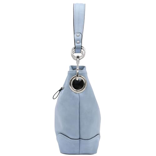 Hobo Shoulder Bag with Big Snap Hook Hardware - color: Pastel Blue