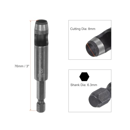 HARFINGTON 3pcs Leather Hollow Punch 1/4 Hex Shank for Drills, 8mm Dia Rotary Hole Punch for Thick Fabrics Leathercraft Working - size: 8mm