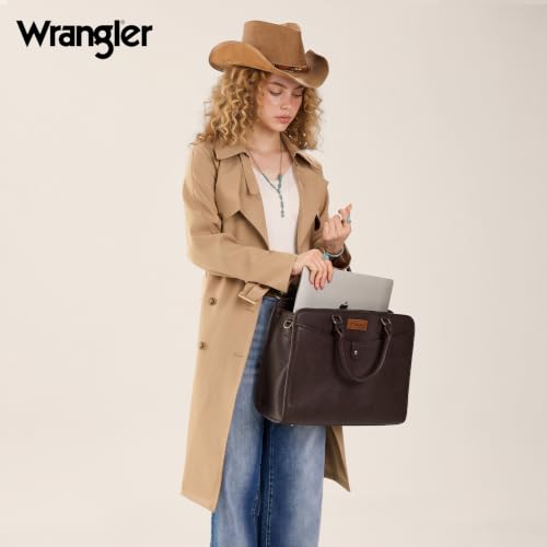Wrangler Laptop Tote Bag for Women Fits 15.6 In Laptop for Travel and Work | Multi-compartment Organizer, Detachable Adjustable Shoulder Strap, Scratch-resistant Waterproof，Metal Feet on the Base - color: Coffee