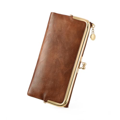 GOIACII Womens Wallet Kiss Lock Bifold Leather Wallets for Women Brown - color: A02 Brown