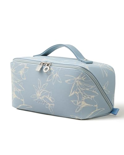 EACHY Travel Makeup Bag, Floral Cosmetic Bag for Women, Blue, Medium - color: AF-Blue, size: Medium