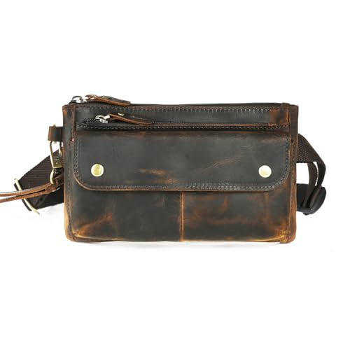 Genuine Leather Hiking Riding Travel Fanny Waist Pack Small Phone Pouch For Men Women FB811-29 (100% Leather-The 8136 Brown) - color: 100% Leather-8136 Brown