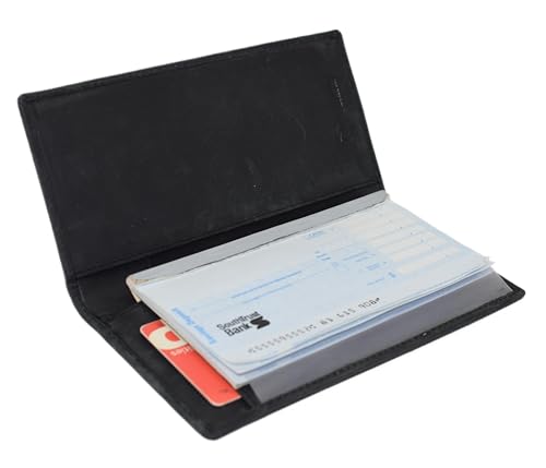 Genuine Leather Checkbook Cover For Men & Women Checkbook Holder Wallet RFID Blocking USA Series (USA Flag Black) - color: USA Flag Black
