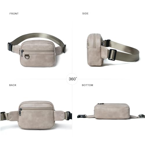 Leresas 2L Fanny Packs for Women Vegan Leather Belt Bag Crossbody Bag Small Chic Waist Sling Bag Waterproof Running Travel Light Grey - color: Light grey