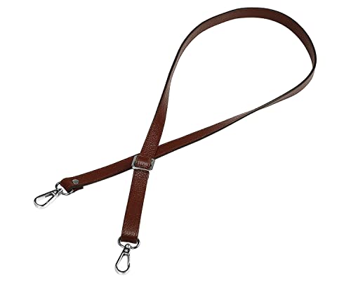 VanEnjoy Full Grain Genuine Leather Adjustable CrossBody Strap Replacement for Bag Purse, 0.7" Wide,26-51" Long - color: Brownish Red-silver Buckles