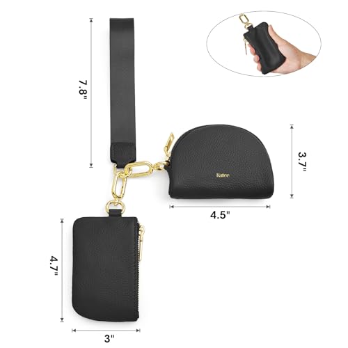 Kattee Mini Leather Wristlet Wallets for Women, RFID Blocking Wallet Women, Dual Pouch Keychain Coin Purse Change Pouch - color: Black