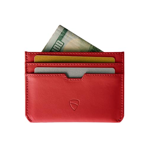 Vaultskin MOORGATE Slim Top-Grain Leather Credit Card Holder, RFID Wallet - color: Crimson Red