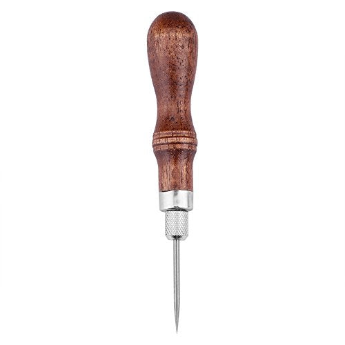 Fdit 4 in 1 Wooden Handle Leather Craft Sewing Kit Awl DIY Hole Punch Tool for Leather Sewing Hand Stitching