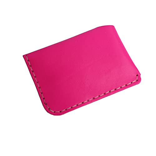 Handmade Genuine Leather Simple Card Holder with Snap Button - Ultra - Thin and Stylishcard case (Rose red) - color: Rose red
