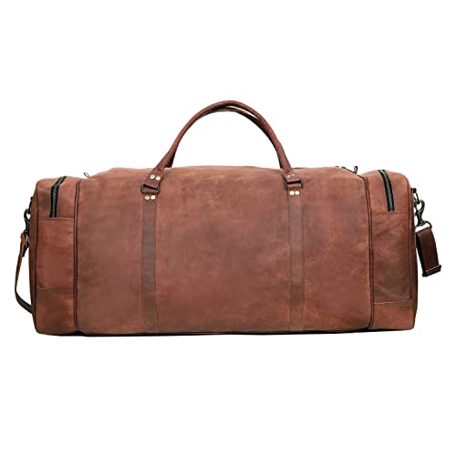 Leather Duffle Bag for Men Luggage Handmade Travel Bag Carry On Luggage Weekender Bags Overnight Gym Sports Cabin Holdall Bag For Airplanes Men And Women (30 Inch Brown) - size: 30 inch