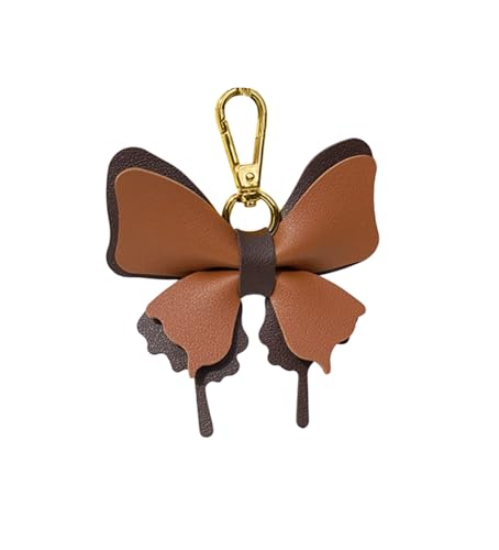 Women's Leather Bow Keychain, Stylish Multi-Color Bag Charm with Lobster Clasp, Cute Purse/Key Accessory - color: Brownblack