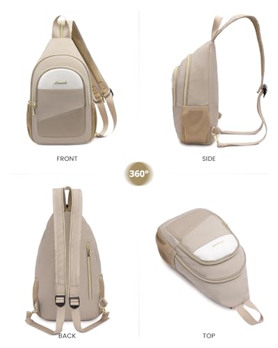 LOVEVOOK Sling Backpack for Women, Convertible Crossbody, Small Diaper Bag, Water-Resistant Hiking Daypack, Travel Shoulder Chest Bag - color: Beige, size: Small