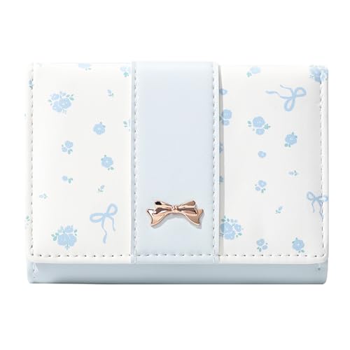 Cute Coquette Bow Small Wallet for Women Girls (BLUE) | Mini Wallet, 7 Card Slots, ID Window, Cash Slot - color: BLUE