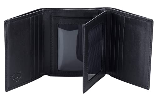 Stealth Mode Trifold Wallet for Men RFID Blocking – Genuine Napa Leather Extra Capacity Mens Wallet, 11 Card Slots, 3 ID Windows, Flip Out ID Holder, Large Tri Fold Leather Wallet for Men - Gift Ready - color: Black