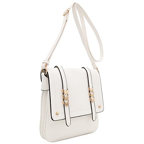 ALYSSA Double Compartment Large Flapover Crossbody Bag - color: White