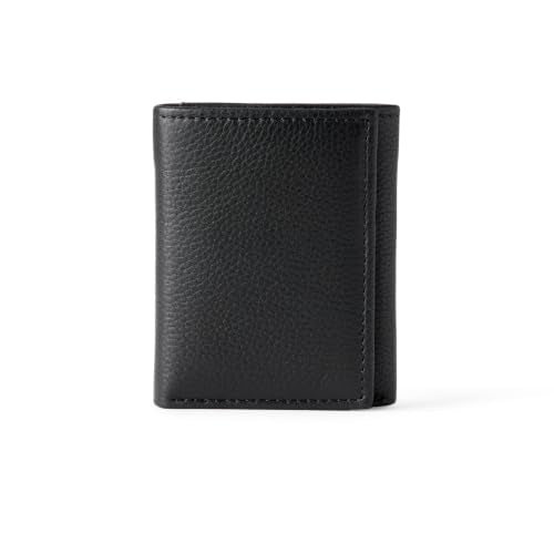 Amazon Essentials Men's Pebbled Full Grain Leather Trifold Wallet with 6 Card Pockets and ID Window, Black, One Size - color: Black