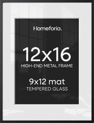 Homeforia 12x16 Black Picture Frame, High-End Metal, 9x12 Mat, Glass | High End Aluminum, Tempered Glass, Acid-Free 9x12 Removable Mat, 12x16 in Edge-to-Edge Display 16x12, Wall Kit, Set Of 1 - color: Carbon Black, size: 12x16