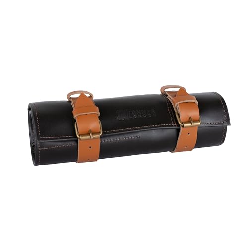 Leather Roll Bag, Full Grain Cowhide Tool Organizer, 35.3 x 25.1 cm, Green and Tan, Multi-Purpose with 5 Slots for Knives and Tools (Brown) - color: Brown