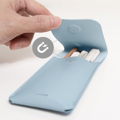 LHiDS Leather Pencil Pouch, Pen Bag for Three Fountain, Ballpoint & Rollerball Pens, Small Pencil Case, Travel Bags Organizer - color: Sky Blue, size: Small