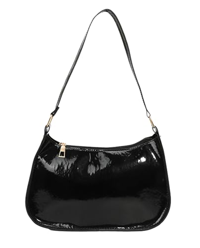 Patent Vegan Leather Evening Purse Shiny Clutch MINI Hobo Handbag Shoulder Bags - color: Black