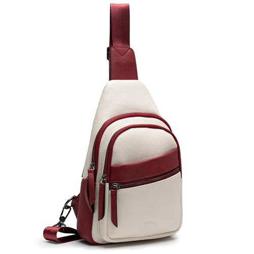 Alldaily Large Sling Bag for Women Crossbody Purse Leather Fashionable Trendy Chest Bag for Travel, Fanny Pack (Red&White) - color: Red With White