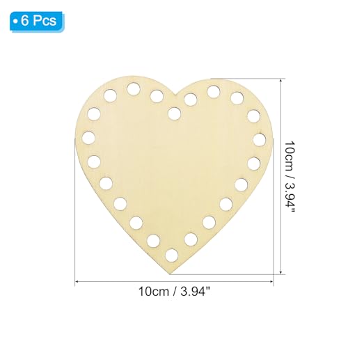 PATIKIL 4" x 4" Crochet Basket Bottom, 6Pcs Heart Shape Blank Crochet Knitting Wooden Base for DIY Craft Weaving Basket Making Supplies Home Decoration - size: 4" x 4"