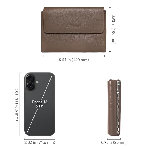 Women's Bifold Wallet, Genuine Leather, Magnetic, ID Window | Holds 10+ Cards, 2 Zip Coin Pockets, Pebbled Cowhide, Snap Closure, Large Capacity, Multiple Colors, Compact 5.5x3.9in - color: B-Coffee