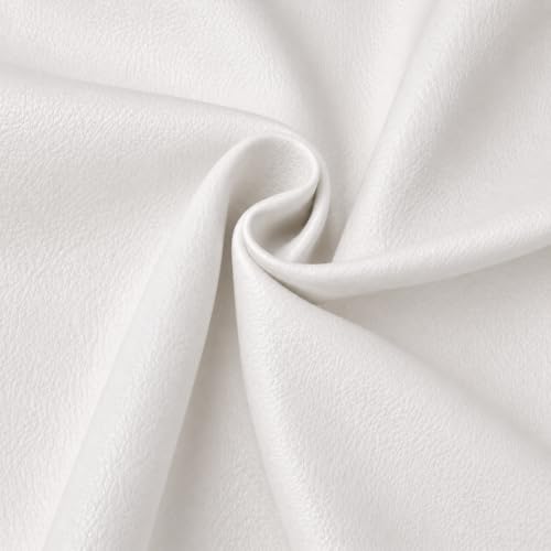 SHISU White Faux Leather Upholstery Fabric - Lychee Grain Vinyl for Sewing - color: White, size: Approx. 0.7mm, 19.7" × 55.0"