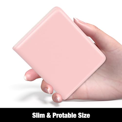 Rouidr Womens Wallet, RFID Small Slim Wallet for Women, Cute Bifold Leather Pocket Credit Card Holder Ladies Mini Purse with Zipper Coin Pocket & ID Window, Pink - color: A-Pink
