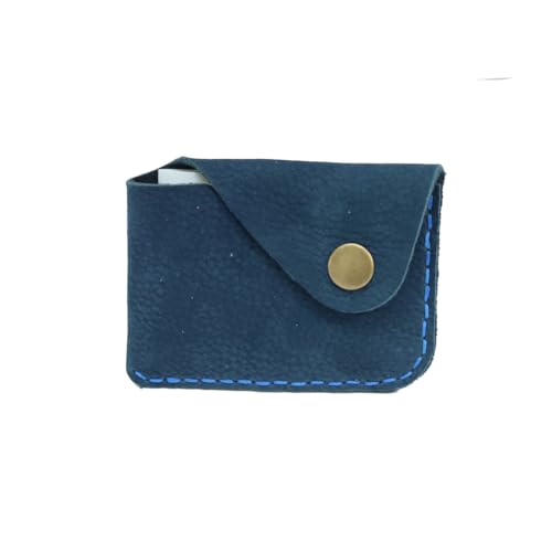 Handmade ultra-thin soft cowhide abrasive leather card set wallet front pocket card case - color: Dark blue