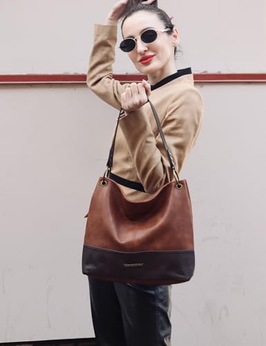 Purses for Women Hobo Bags Slouchy Shoulder Bag Tote Handbags | Stylish for Everyday Use, Zip-top Closure, Back Anti-theft Pocket, 3 Inner Pockets, Comfortable Wide Strap for Dating Errands - color: A-brown