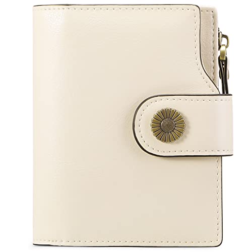 FALAN MULE Small Wallet for Women Leather Bifold Compact Small Womens Wallet with RFID Blocking - color: Off-White