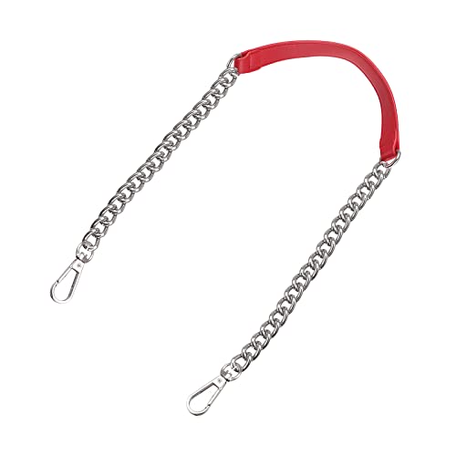 uxcell Purse Chain Strap, 39" Leather Iron Flat Chain Strap Handbag Chains Purse Handles Shoulder Replacement Strap (Red Strap Silver Chain) - color: Red, Silver, size: 39"