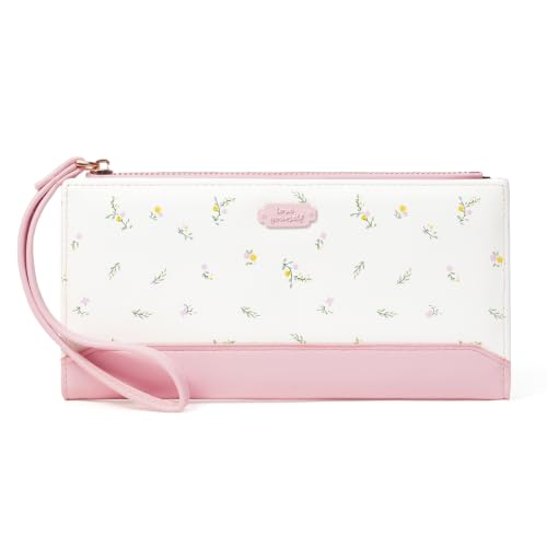 Womens Wallet Ultra Slim Floral Long Bifold Wallet for Women Card Holder with Zipper Pocket - color: C03 Pink