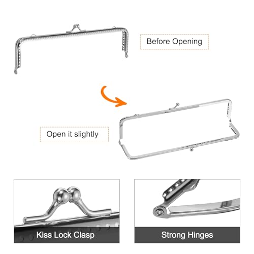 uxcell 3 Pcs Metal Purse Frame, 20cm/7.9" Retro Rectangle Kiss Lock Clasp Frame Embossed for Purse Making, Handled Bag, Coin Bag Clutch Bag, Frame Hardware Replacements (Silver) - size: 7.9"