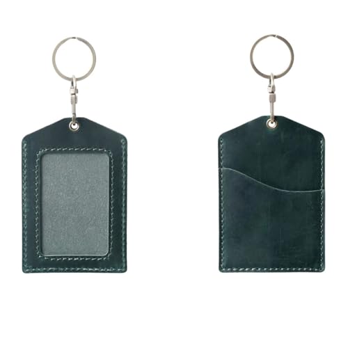 Genuine Real Leather ID Badge Holder, Top Grain Leather Vertical ID Holder with Gold Metal Keyring (Green) - color: 06 Id Holder - Green