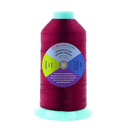 Mandala Crafts Size 346 210D T350 Burgundy Bonded Nylon Thread, 415 YDs - color: Burgundy, size: T350 #346 210D/15 415 Yards