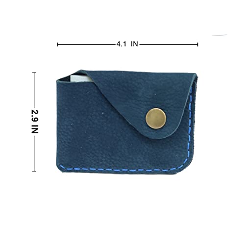 Handmade ultra-thin soft cowhide abrasive leather card set wallet front pocket card case - color: Dark blue
